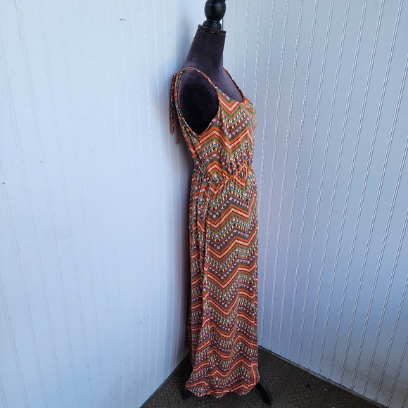 Bobbie Brooks Ladies Maxi Long Boho Dress Orange Blue Halter Tie Back Straps L - Picture 5 of 10